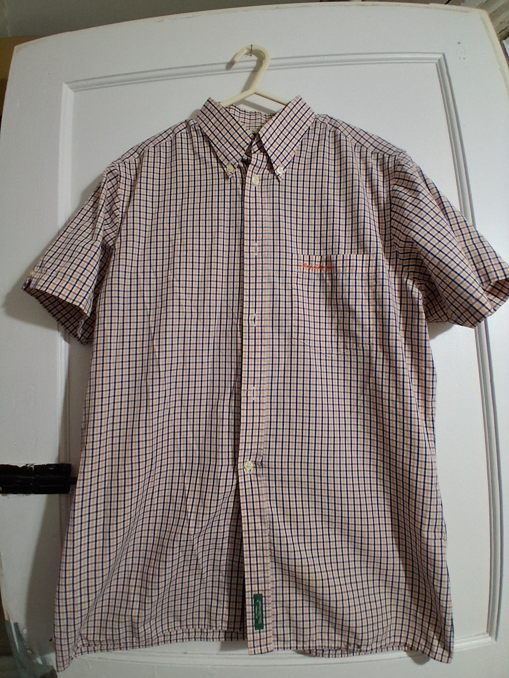 Ben Sherman Beige and Blue Check Short-Sleeve Button-Down Shirt